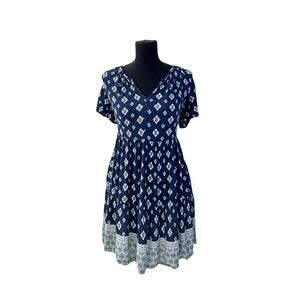 Knox Rose Blue Empire Waist 100% Rayon Boho Dress With Pockets Size Small